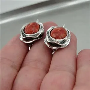 Hadar Designers Coral Earrings 925 Sterling Silver  Drop Dangle Handmade (ms)