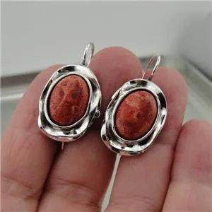Hadar Designers Coral Earrings 925 Sterling Silver  Drop Dangle Handmade (ms)