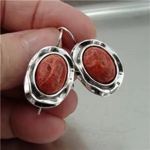 Hadar Designers Coral Earrings 925 Sterling Silver  Drop Dangle Handmade (ms)