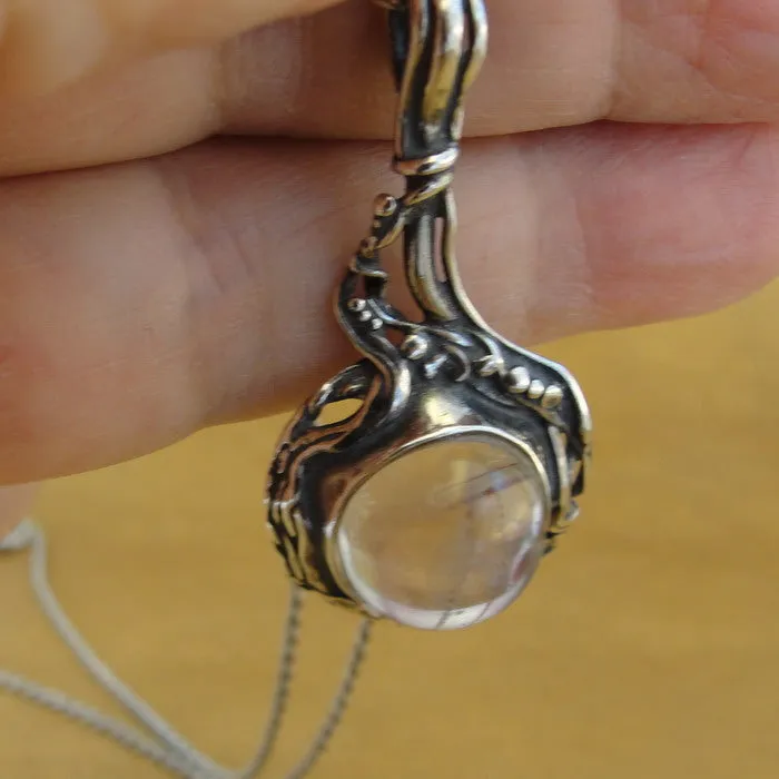 Hadar Designers Crystal Ball Pendant 925 Sterling Silver Unique Art Handmade(H)y