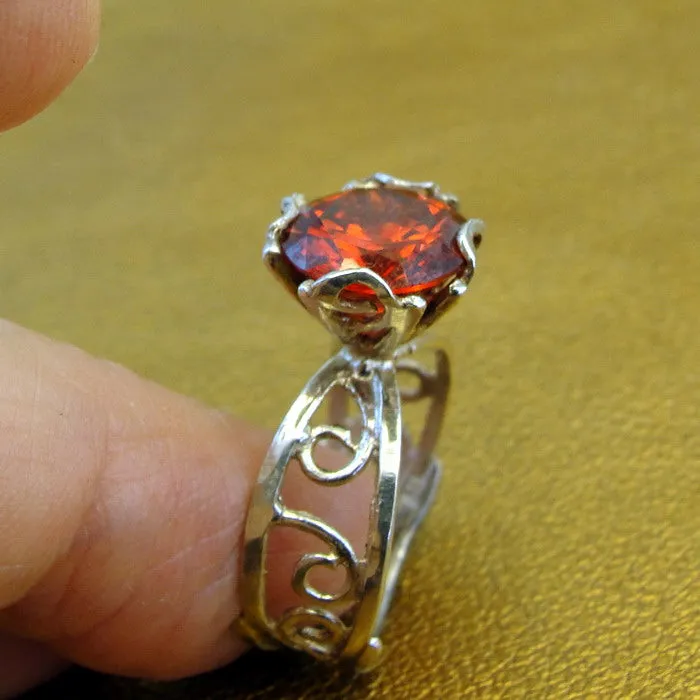 Hadar Designers Engagement 925 Sterling Silver Red Zircon Ring size 6.5,7 ()LAST