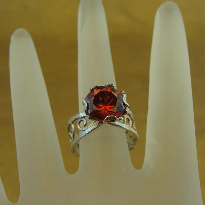 Hadar Designers Engagement 925 Sterling Silver Red Zircon Ring size 6.5,7 ()LAST