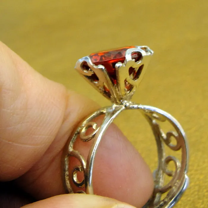 Hadar Designers Engagement 925 Sterling Silver Red Zircon Ring size 6.5,7 ()LAST