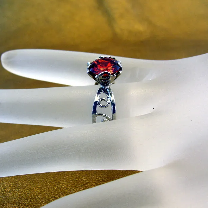 Hadar Designers Engagement 925 Sterling Silver Red Zircon Ring size 6.5,7 ()LAST