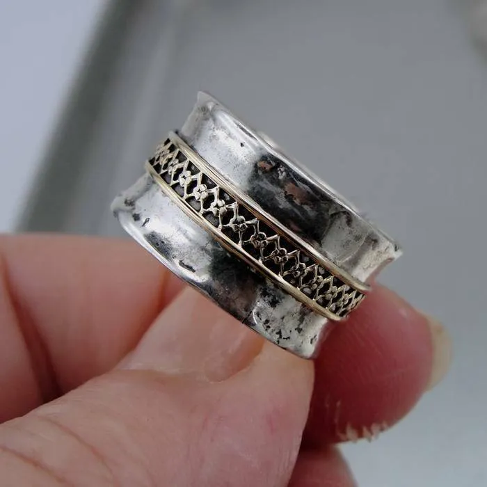 Hadar Designers filigree 9k gold 925 silver ring 6.5,7,8,9 handmade (i r260)y