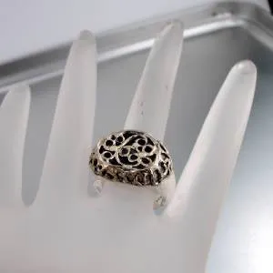 Hadar Designers Filigree 9k Gold 925 Silver Ring sz 8.5, 9 Handmade (I r427)LAST