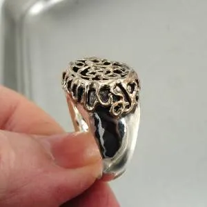 Hadar Designers Filigree 9k Gold 925 Silver Ring sz 8.5, 9 Handmade (I r427)LAST