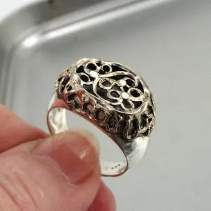Hadar Designers Filigree 9k Gold 925 Silver Ring sz 8.5, 9 Handmade (I r427)LAST