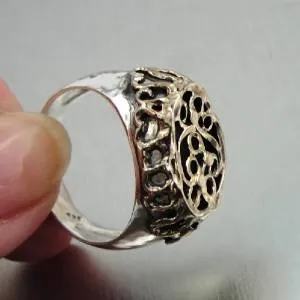 Hadar Designers Filigree 9k Gold 925 Silver Ring sz 8.5, 9 Handmade (I r427)LAST