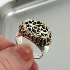 Hadar Designers Filigree 9k Gold 925 Silver Ring sz 8.5, 9 Handmade (I r427)LAST