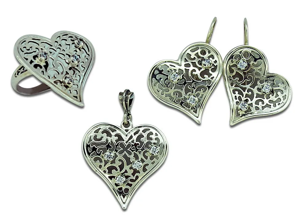 Hadar Designers Filigree zircon Heart Pendant Handmade Sterling Silver (NS ) y