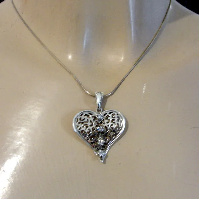 Hadar Designers Filigree zircon Heart Pendant Handmade Sterling Silver (NS ) y