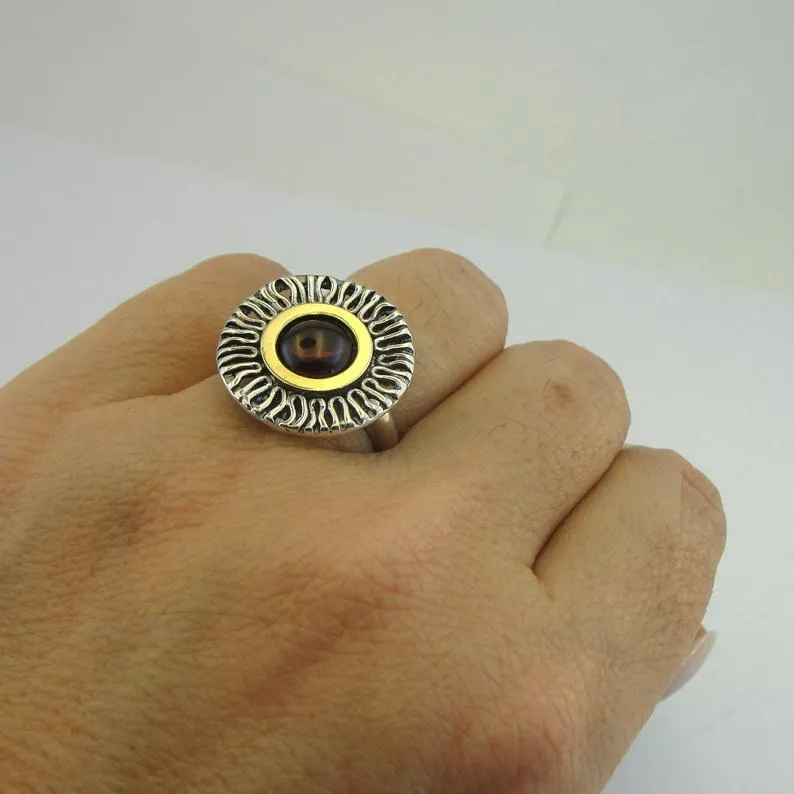 Hadar Designers Garnet Ring 9k Yellow Gold Sterling Silver 7,8,9,10 Handmade (MS)y