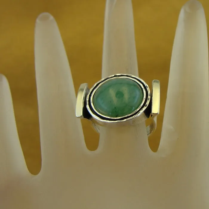 Hadar Designers Green Aventurine Ring 9k Gold 925 Silver size 7 Handmade ()Last