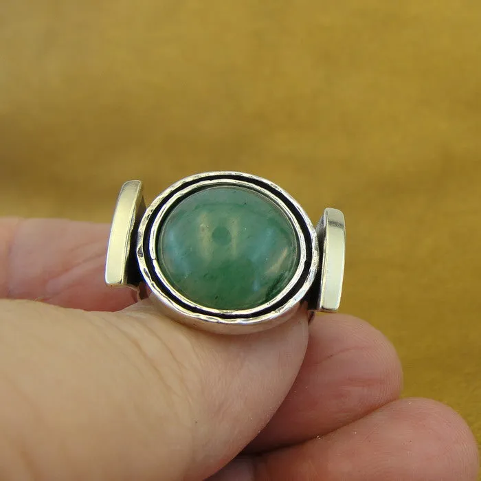 Hadar Designers Green Aventurine Ring 9k Gold 925 Silver size 7 Handmade ()Last