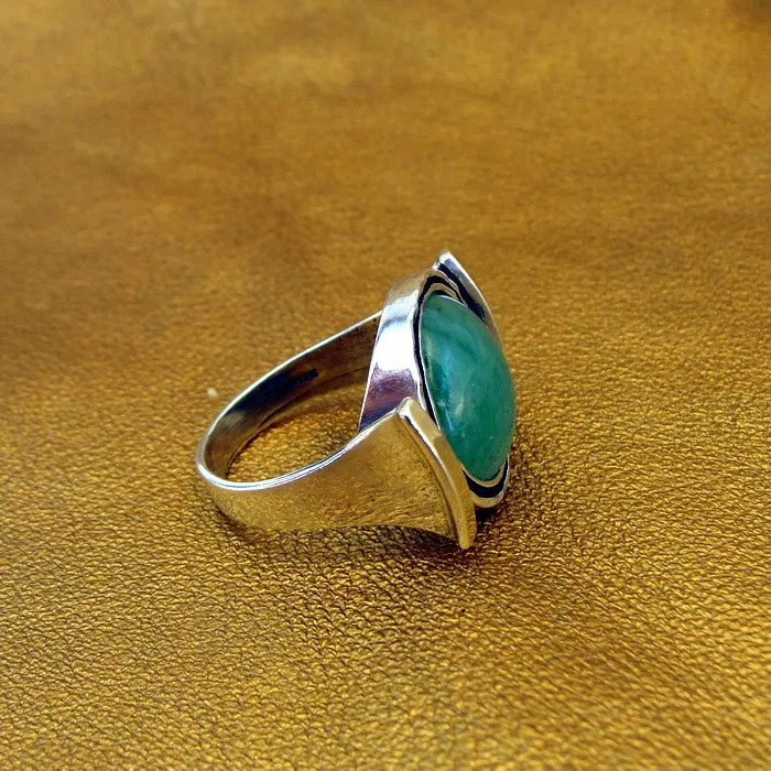 Hadar Designers Green Aventurine Ring 9k Gold 925 Silver size 7 Handmade ()Last