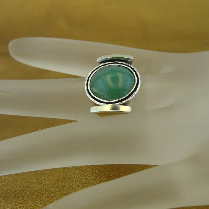 Hadar Designers Green Aventurine Ring 9k Gold 925 Silver size 7 Handmade ()Last