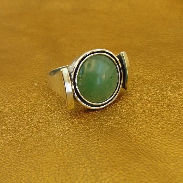 Hadar Designers Green Aventurine Ring 9k Gold 925 Silver size 7 Handmade ()Last