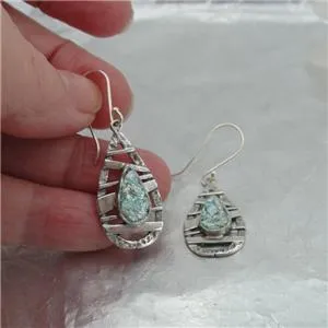 Hadar Designers Handmade 925 Sterling Silver Antique Roman Glass Earrings (as 07