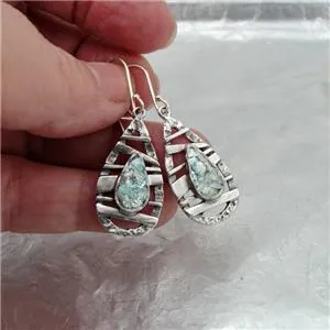 Hadar Designers Handmade 925 Sterling Silver Antique Roman Glass Earrings (as 07