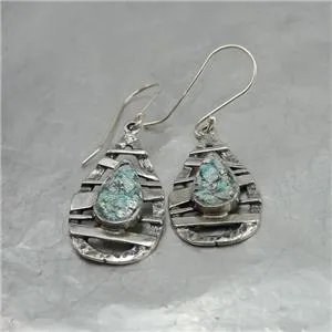 Hadar Designers Handmade 925 Sterling Silver Antique Roman Glass Earrings (as 07