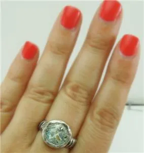 Hadar Designers Handmade 925 Sterling Silver Antique Roman Glass Ring 6,7,8,9(as