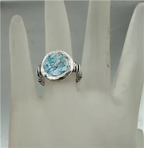 Hadar Designers Handmade 925 Sterling Silver Antique Roman Glass Ring 6,7,8,9(as
