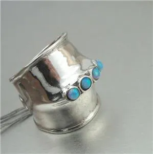 Hadar Designers Handmade 925 Sterling Silver Blue Opal Wide Ring 6,6.5,7,7.5 (pY
