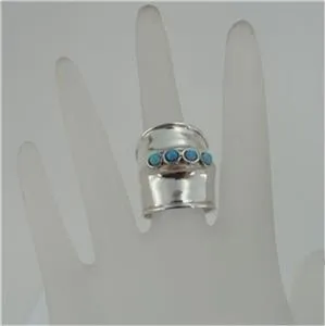 Hadar Designers Handmade 925 Sterling Silver Blue Opal Wide Ring 6,6.5,7,7.5 (pY