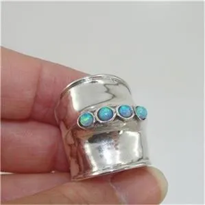 Hadar Designers Handmade 925 Sterling Silver Blue Opal Wide Ring 6,6.5,7,7.5 (pY