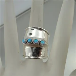 Hadar Designers Handmade 925 Sterling Silver Blue Opal Wide Ring 6,6.5,7,7.5 (pY