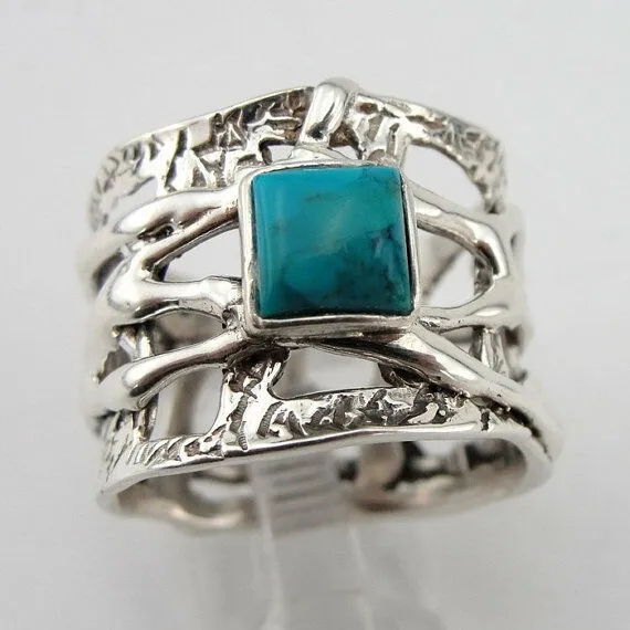 Hadar Designers Handmade 925 Sterling Silver Turquoise Ring 6,7,8,9,10 (S