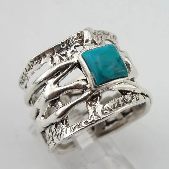 Hadar Designers Handmade 925 Sterling Silver Turquoise Ring 6,7,8,9,10 (S