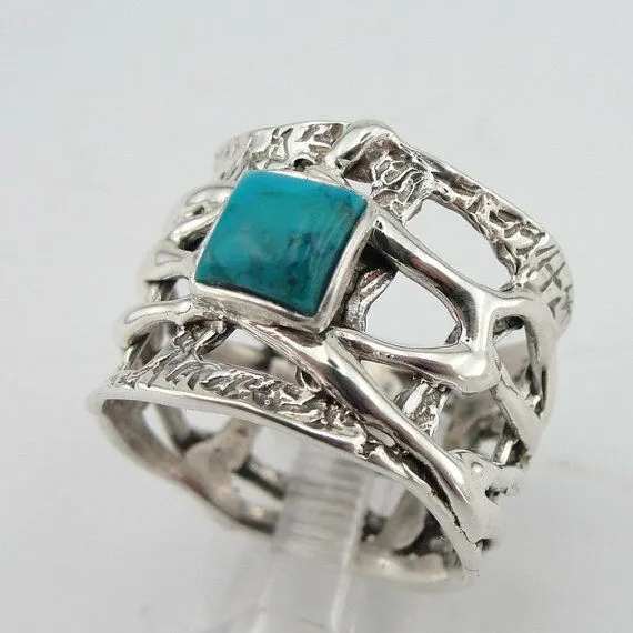 Hadar Designers Handmade 925 Sterling Silver Turquoise Ring 6,7,8,9,10 (S