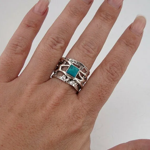 Hadar Designers Handmade 925 Sterling Silver Turquoise Ring 6,7,8,9,10 (S