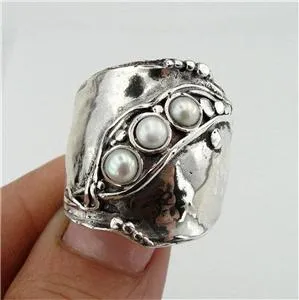 Hadar Designers Handmade 925 Sterling Silver White Pearl Ring 6,7,8,9,10 (H 1913