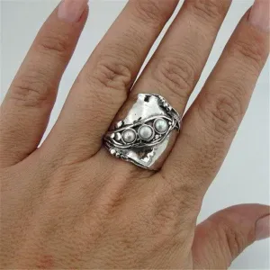 Hadar Designers Handmade 925 Sterling Silver White Pearl Ring 6,7,8,9,10 (H 1913