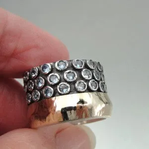 Hadar Designers Handmade 9k Gold 925 Silver Blue Topaz Ring 6,7,8,9,10  (I r551