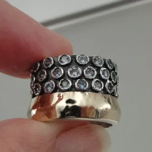 Hadar Designers Handmade 9k Gold 925 Silver Blue Topaz Ring 6,7,8,9,10  (I r551