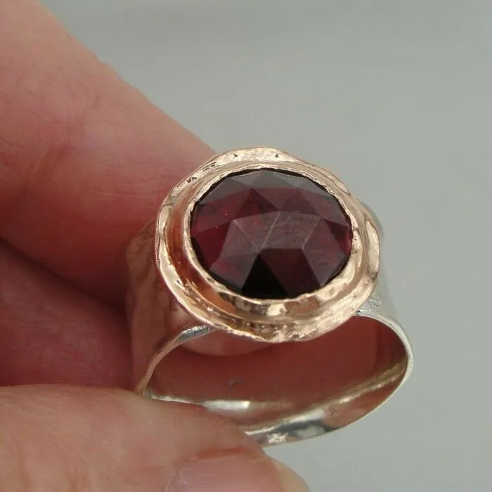 Hadar Designers Handmade 9k Rose Gold 925 Silver Garnet Ring 6,7,8,9 (I r137) 7y