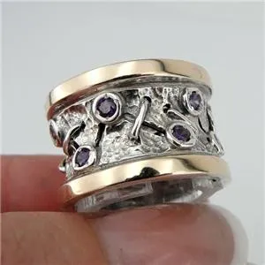 Hadar Designers Handmade 9k Yellow Gold 925 Silver Amethyst cz Ring 6,7,8,9 (Ms