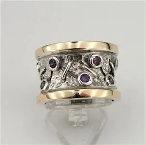Hadar Designers Handmade 9k Yellow Gold 925 Silver Amethyst cz Ring 6,7,8,9 (Ms