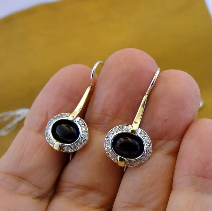 Hadar Designers Handmade 9k Yellow Gold 925 Silver Amethyst Earrings (ms 1079