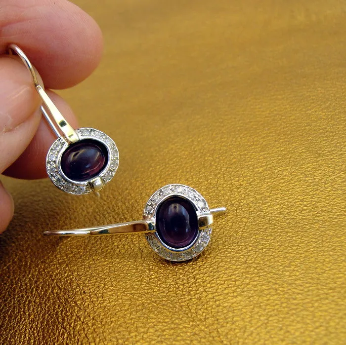 Hadar Designers Handmade 9k Yellow Gold 925 Silver Amethyst Earrings (ms 1079