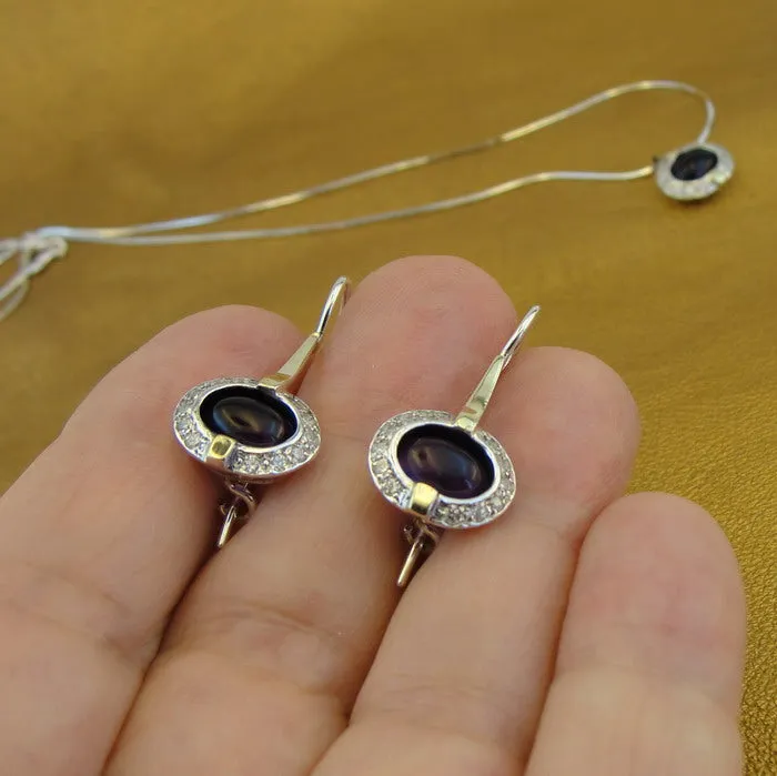 Hadar Designers Handmade 9k Yellow Gold 925 Silver Amethyst Earrings (ms 1079