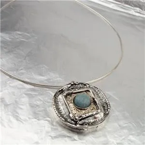 Hadar Designers Handmade 9k yellow Gold 925 Silver Blue Larimar Pendant (H) SALE