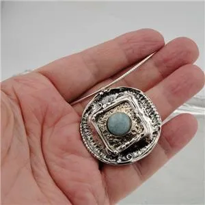 Hadar Designers Handmade 9k yellow Gold 925 Silver Blue Larimar Pendant (H) SALE