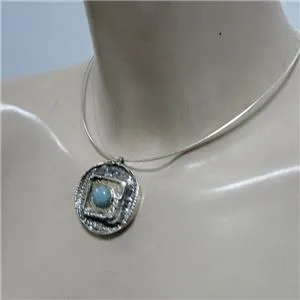 Hadar Designers Handmade 9k yellow Gold 925 Silver Blue Larimar Pendant (H) SALE