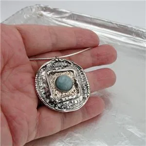 Hadar Designers Handmade 9k yellow Gold 925 Silver Blue Larimar Pendant (H) SALE