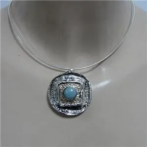 Hadar Designers Handmade 9k yellow Gold 925 Silver Blue Larimar Pendant (H) SALE